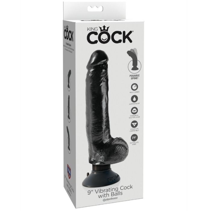 KING COCK - 23 CM VIBRATING COCK WITH BALLS BLACK - 53Xshop