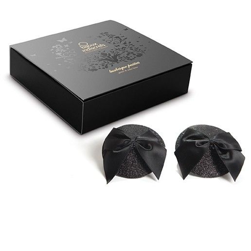 BIJOUX - BURLESQUE SHINY NIPPLE COVERS WITH BOW - 53Xshop