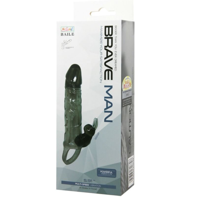BAILE - BRAVE MAN PENIS COVER WITH RABBIT BLACK 16.5 CM - 53Xshop