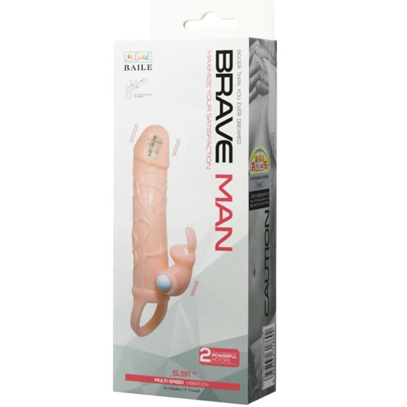 BAILE - BRAVE MAN PENIS COVER WITH RABBIT AND DOUBLE ENGINE FLESH 16.5 CM - 53Xshop