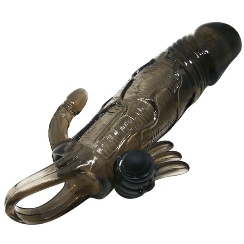 BAILE - BRAVE MAN PENIS COVER WITH CLIT AND ANAL STIMULATION DOUBLE BULLET BLACK 16.5 CM - 53Xshop
