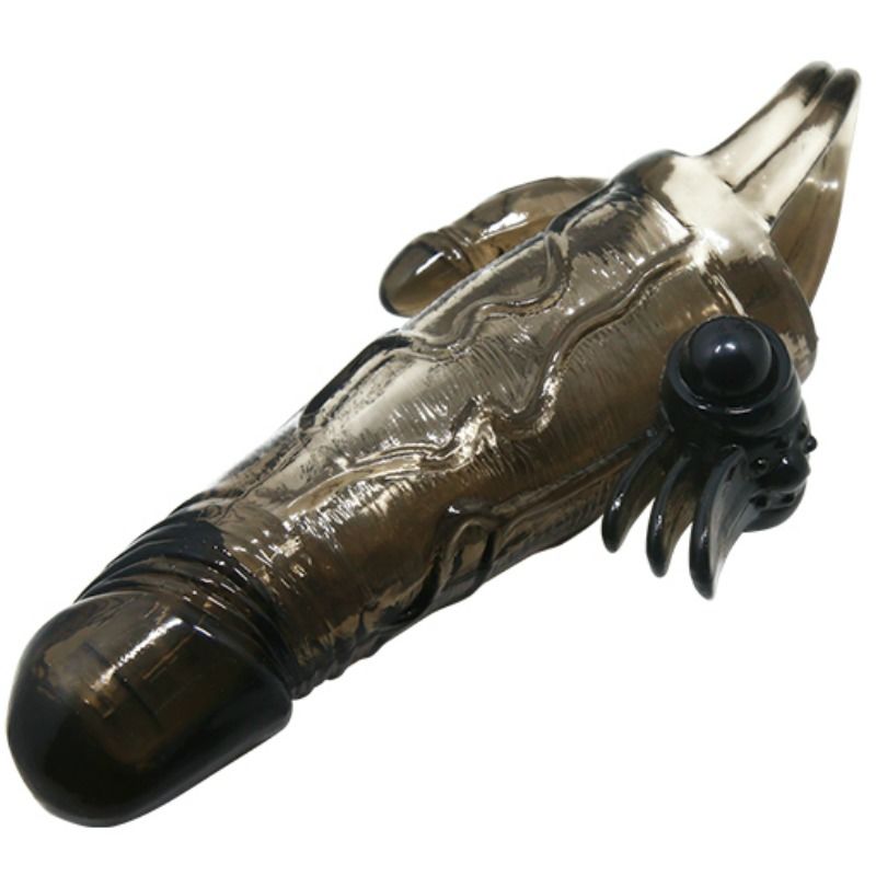 BAILE - BRAVE MAN PENIS COVER WITH CLIT AND ANAL STIMULATION DOUBLE BULLET BLACK 16.5 CM - 53Xshop