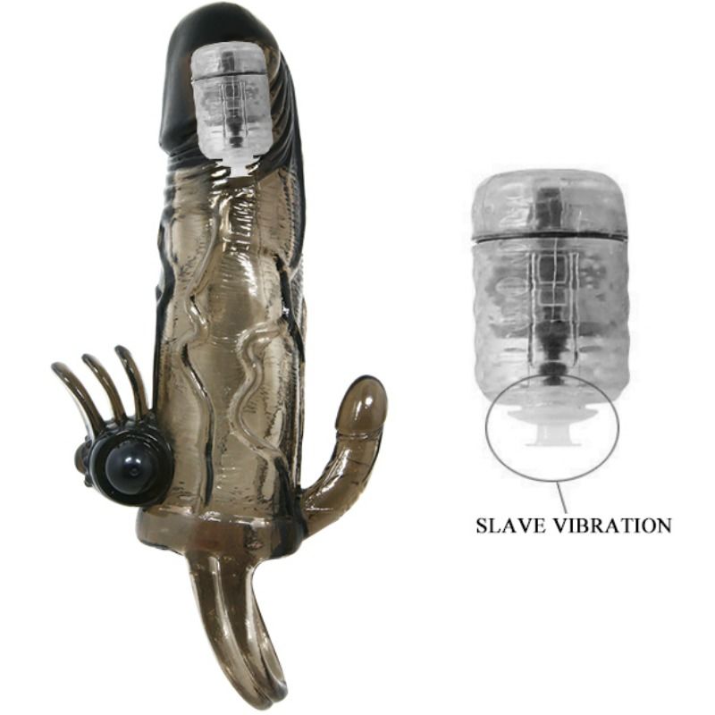 BAILE - BRAVE MAN PENIS COVER WITH CLIT AND ANAL STIMULATION DOUBLE BULLET BLACK 16.5 CM - 53Xshop