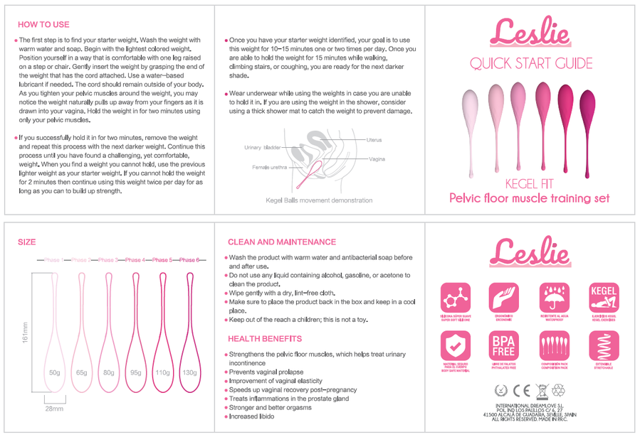 LESLIE - KEGEL FIT PELVIC MUSCLE TRAINING SET 6 WEIGHTS - 53Xshop