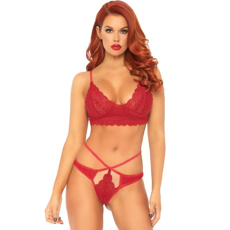 LEG AVENUE - 2 PIECES SET LACE BRALETTE AND THONG S/M - 53Xshop