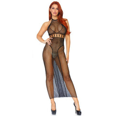 LEG AVENUE - HALTER DUAL NET BACKLESS DRESS - 53Xshop