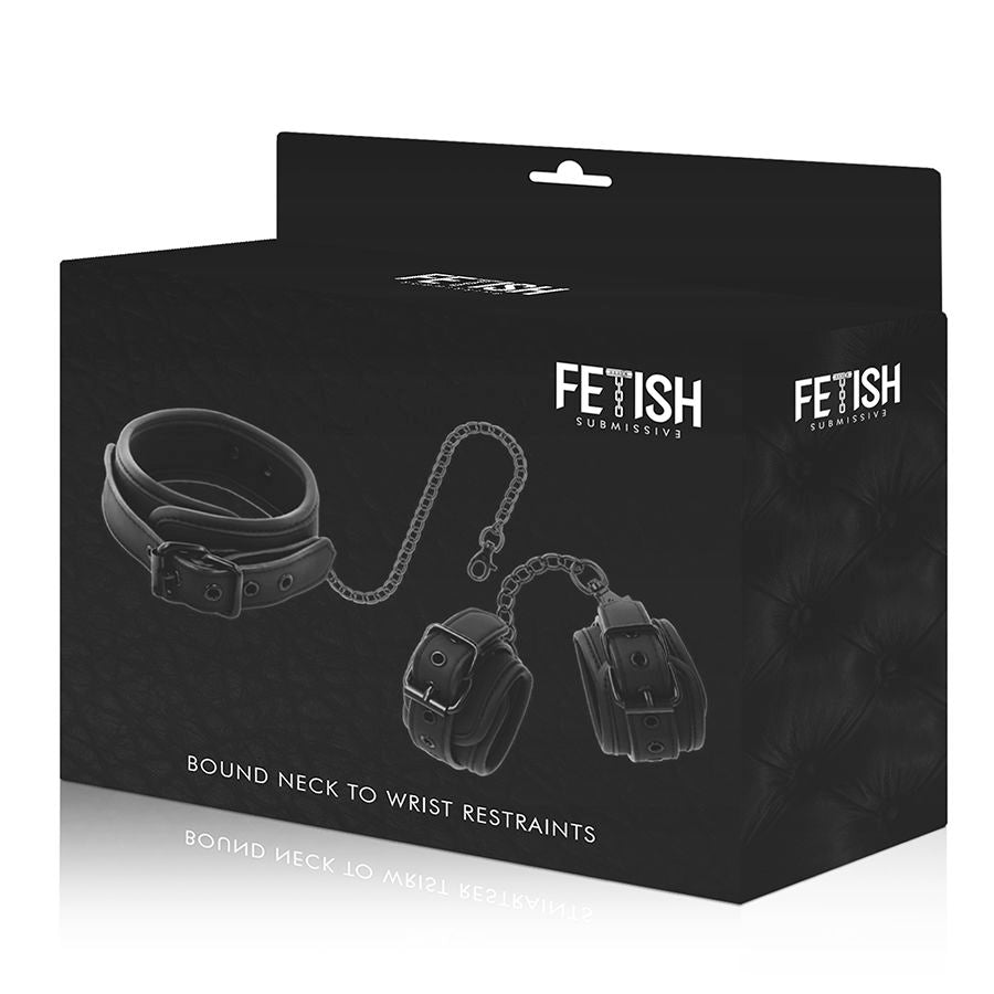 FETISH SUBMISSIVE - VEGAN LEATHER NECKLACE AND HANDCUFFS WITH NOPRENE LINING - 53Xshop