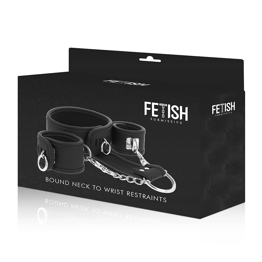FETISH SUBMISSIVE - VEGAN LEATHER NECKLACE AND HANDCUFFS WITH NOPRENE LINING - 53Xshop