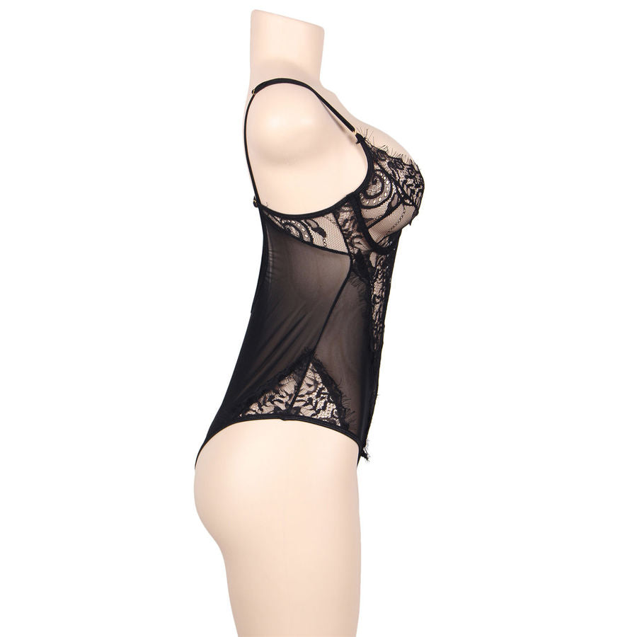 SUBBLIME - QUEEN PLUS FLORAL LACE AND FRINGED BLACK TEDDY - 53Xshop
