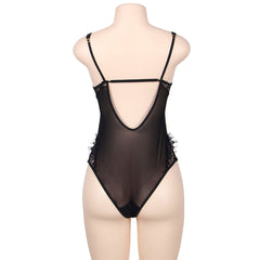 SUBBLIME - QUEEN PLUS FLORAL LACE AND FRINGED BLACK TEDDY - 53Xshop