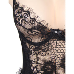 SUBBLIME - QUEEN PLUS FLORAL LACE AND FRINGED BLACK TEDDY - 53Xshop