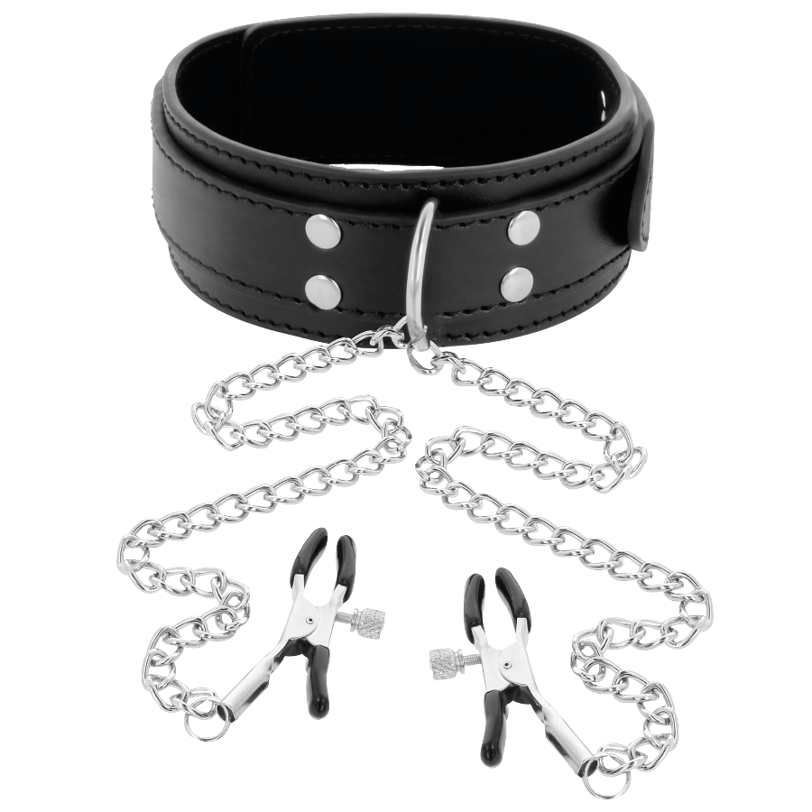DARKNESS - COLLAR WITH NIPPLE CLAMPS BLACK - 53Xshop