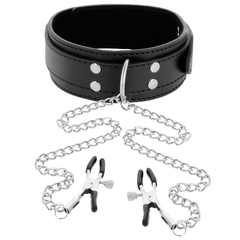 DARKNESS - COLLAR WITH NIPPLE CLAMPS BLACK - 53Xshop