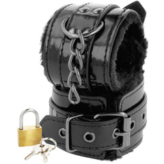 DARKNESS - BLACK ADJUSTABLE LEATHER HANDCUFFS WITH PADLOCK - 53Xshop