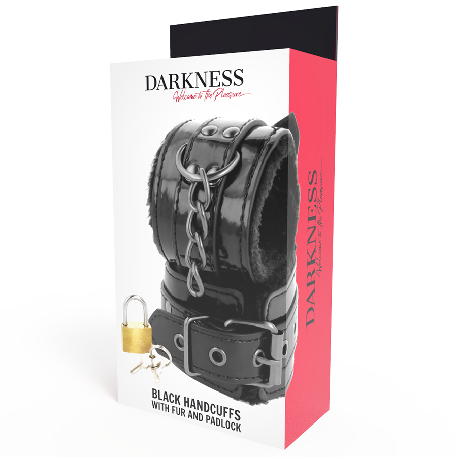 DARKNESS - BLACK ADJUSTABLE LEATHER HANDCUFFS WITH PADLOCK - 53Xshop