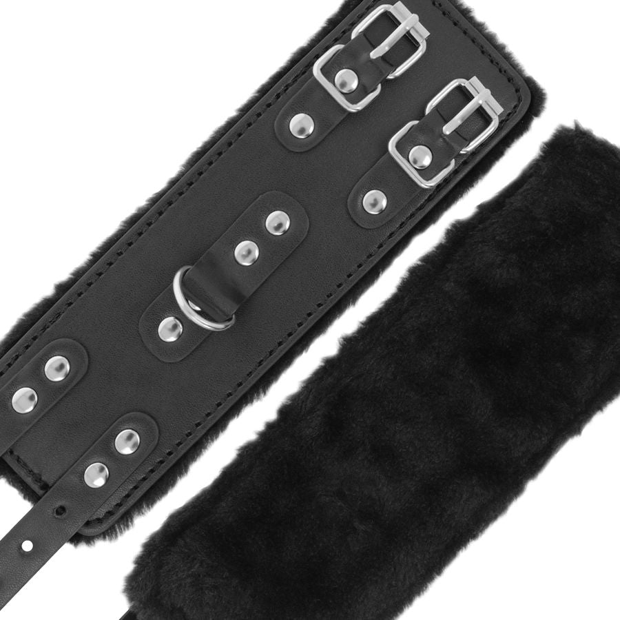 DARKNESS - BLACK ADJUSTABLE LEATHER HANDCUFFS WITH LINING - 53Xshop