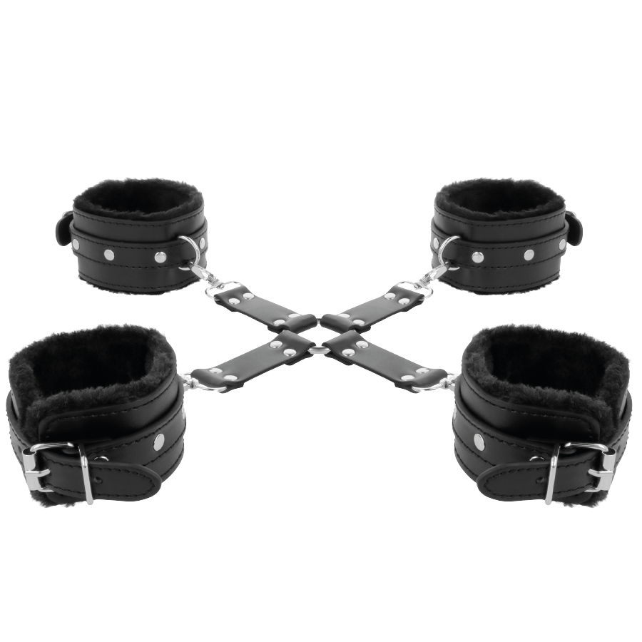 DARKNESS - LEATHER HANDCUFFS FOR FOOT AND HANDS BLACK - 53Xshop