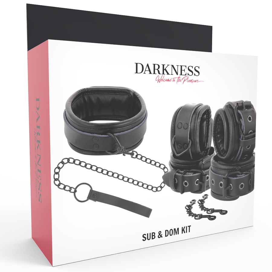 DARKNESS - BLACK LEATHER HANDCUFFS AND COLLAR - 53Xshop