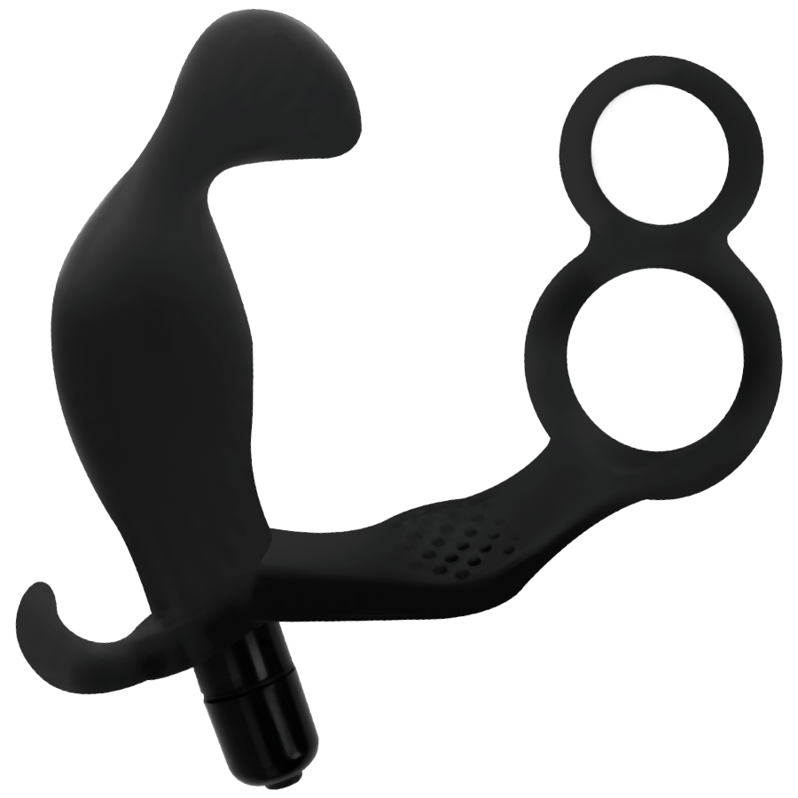 ADDICTED TOYS - ANAL PLUG WITH DOUBLE PENIS RING AND TESTICLES BLACK - 53Xshop
