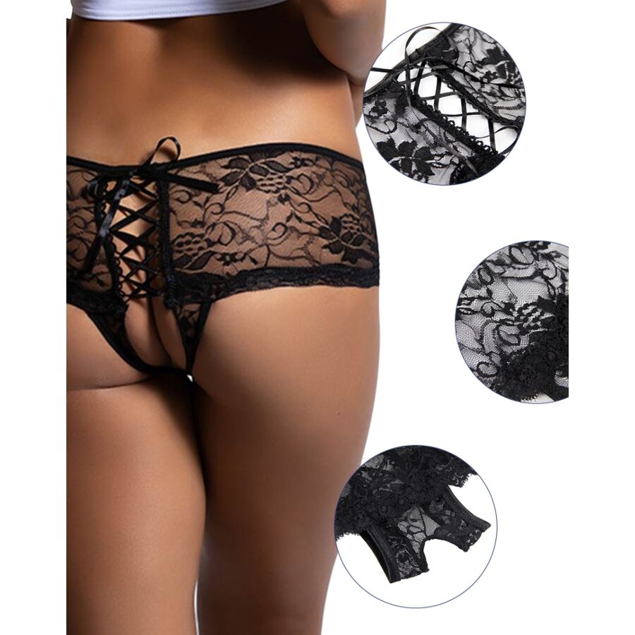 QUEEN LINGERIE - FLORAL LACE PANTIES WITH BACK OPENING S/M - 53Xshop