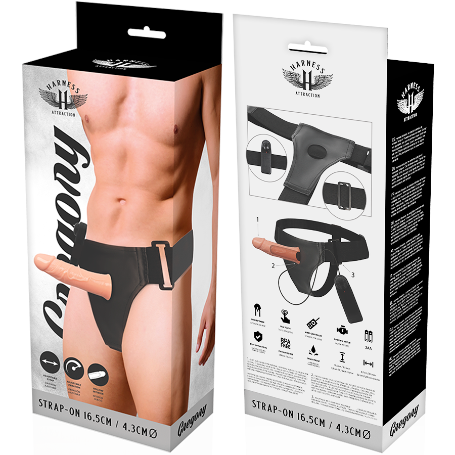 HARNESS ATTRACTION - GREGORY HOLLOW RNES WITH VIBRATOR 16.5 CM -O- 4.3 CM - 53Xshop