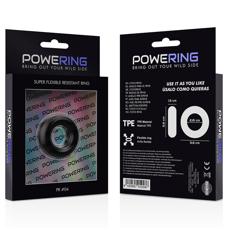POWERING - SUPER FLEXIBLE AND RESISTANT PENIS RING 3.8CM PR04 BLACK - 53Xshop