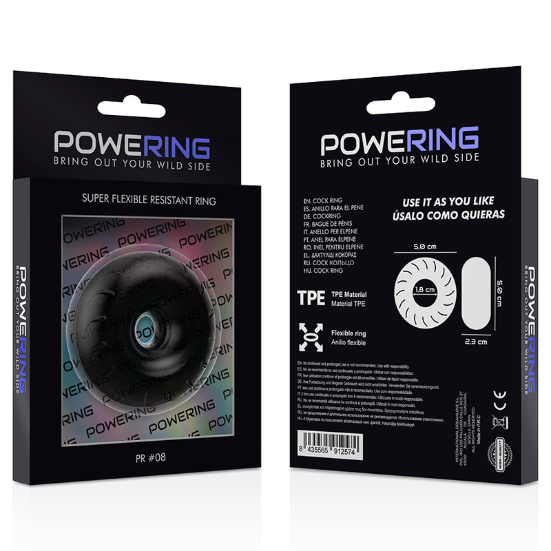 POWERING - SUPER FLEXIBLE AND RESISTANT PENIS RING 5CM PR08 BLACK - 53Xshop