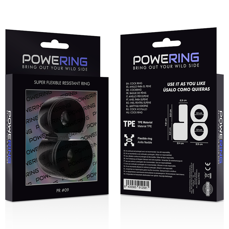POWERING - SUPER FLEXIBLE AND RESISTANT DOUBLE PENIS RING PR09 BLACK - 53Xshop