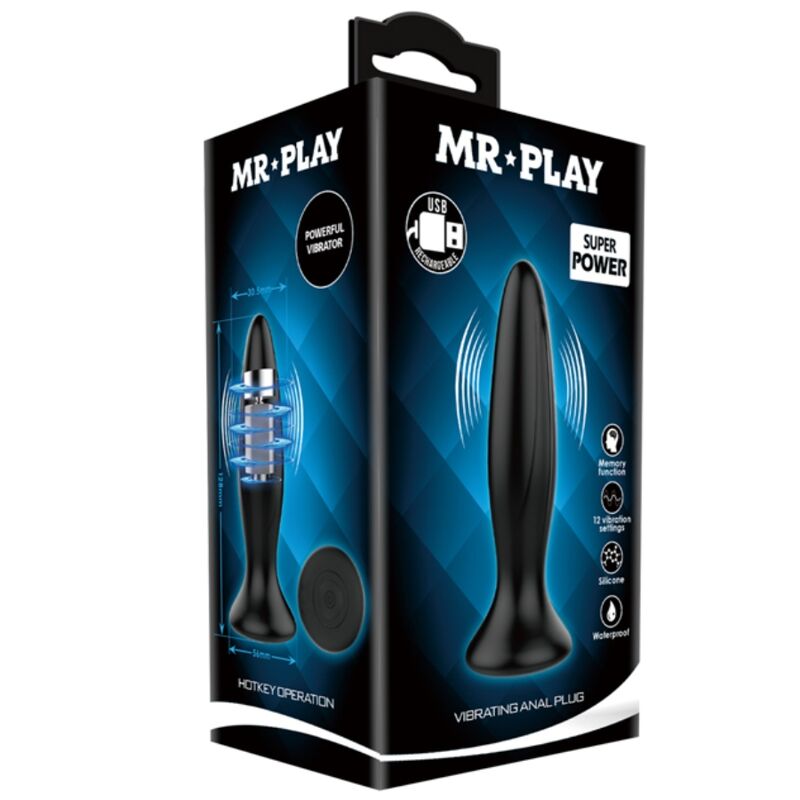 MR PLAY - RECHARGEABLE BLACK VIBRATOR ANAL PLUG - 53Xshop