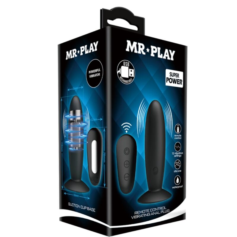 MR PLAY - ANAL PLUG WITH VIBRATION BLACK REMOTE CONTROL - 53Xshop