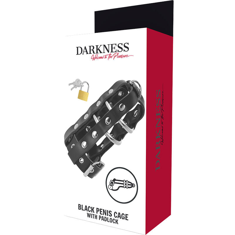 DARKNESS - LEATHER CHASTITY CAGE WITH LOCK - 53Xshop