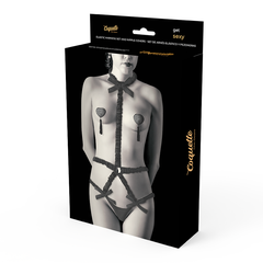 COQUETTE CHIC DESIRE - ELASTIC HARNESS SET AND NIPPLE COVERS BLACK - 53Xshop