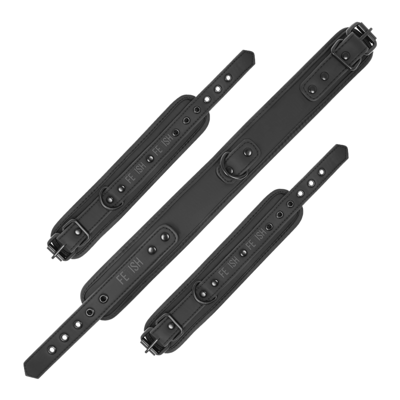 FETISH SUBMISSIVE - VEGAN LEATHER NECKLACE AND HANDCUFFS WITH NOPRENE LINING - 53Xshop