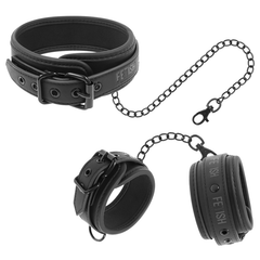 FETISH SUBMISSIVE - VEGAN LEATHER NECKLACE AND HANDCUFFS WITH NOPRENE LINING - 53Xshop