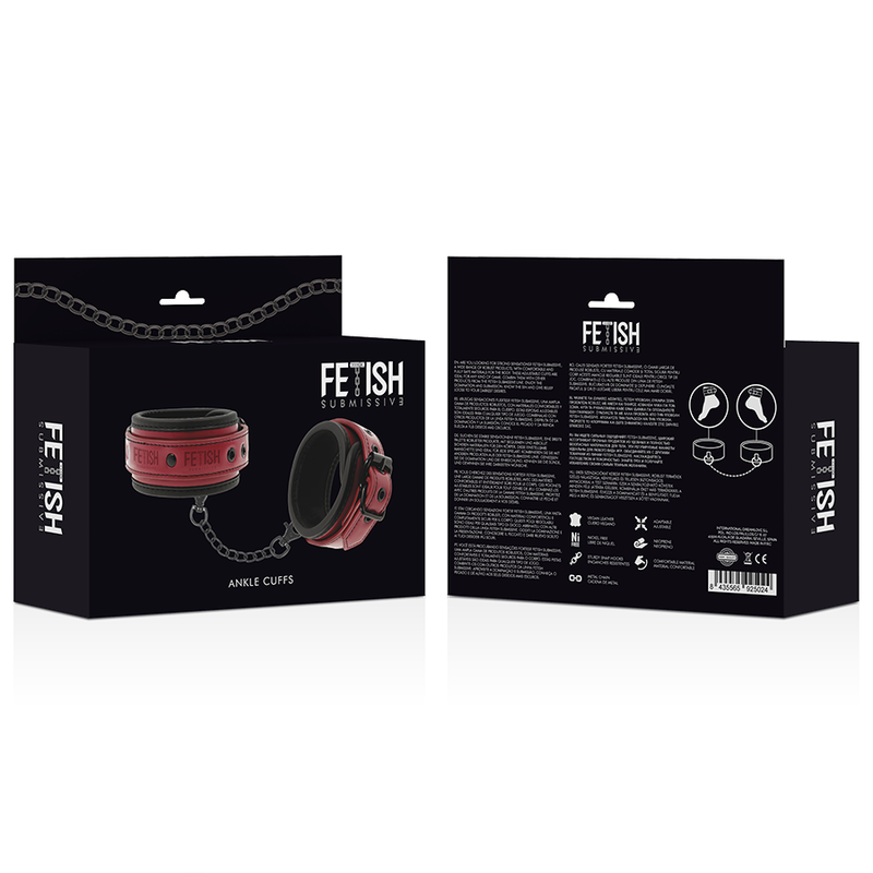FETISH SUBMISSIVE DARK ROOM - VEGAN LEATHER ANKLE HANDCUFFS WITH NEOPRENE LINING - 53Xshop