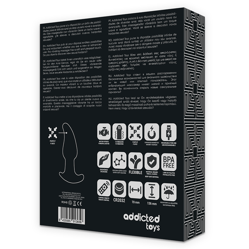 ADDICTED TOYS - REMOTE CONTROL PLUG ANAL P-SPOT BLACK POINTED - 53Xshop